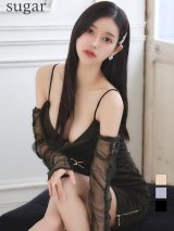XSサイズあり【ROBE de FLEURS Glossy/ローブ・ド・フルール グロッシー】袖取り外し可能/ ゴールドラメ/ チュール/ ベルトデザイン/ タイト/ ミニドレス/ キャバドレス[OF2]