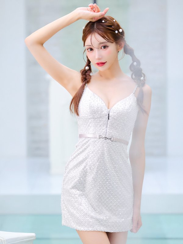 画像16: カラーなし非表示【Glossy/グロッシー】ベルトデザイン/ スパンコール/ キャミ/ タイト/ ミニドレス/ キャバドレス[OF08]