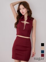 XSサイズあり【Glossy/グロッシー】スタイリッシュカラー/ 襟付き/ ノースリーブ/ ワンカラー/ ストレッチ/ タイト/ ショート/ セットアップ/ ミニドレス/ キャバドレス[OF08]