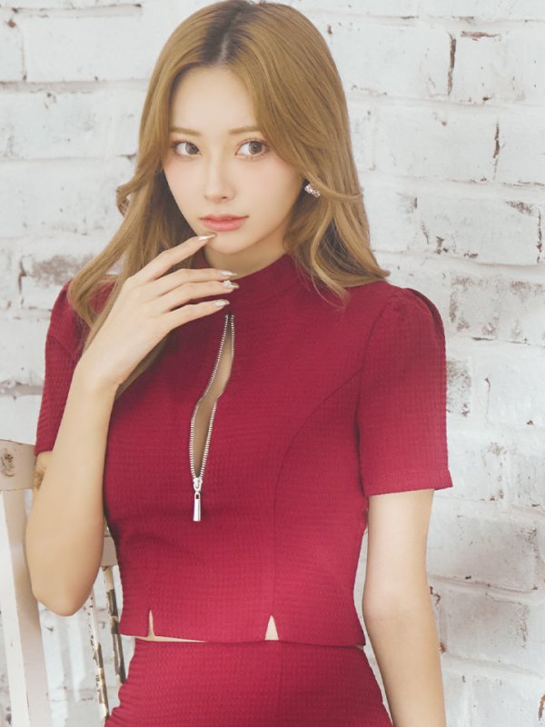 画像5: XSサイズあり【Glossy/グロッシー】フロントジッパー/ セットアップ/ 袖あり/ 半袖/ シンプル/ ワンカラー/ ストレッチ/ タイト/ ミニドレス/ キャバドレス[OF08]