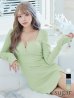 Lサイズあり【ROBE de FLEURS Glossy/ローブ・ド・フルール グロッシー】フロントジップ/ ロングスリーブ/ 袖あり/ ワッフル/ ワンカラー/ ストレッチ/ タイト/ ミニドレス/ キャバドレス[OF2]　クラッシュミント