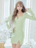 画像34: Lサイズあり【ROBE de FLEURS Glossy/ローブ・ド・フルール グロッシー】フロントジップ/ ロングスリーブ/ 袖あり/ ワッフル/ ワンカラー/ ストレッチ/ タイト/ ミニドレス/ キャバドレス[OF2]