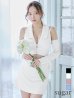画像1: XSサイズあり【ROBE de FLEURS Glossy/ローブ・ド・フルール グロッシー】フロントジッパー/ オフショル/ ロングスリーブ/ 袖あり/ ワンカラー/ 台形スカート/ セットアップ/ ミニドレス/ キャバドレス[OF2] (1)