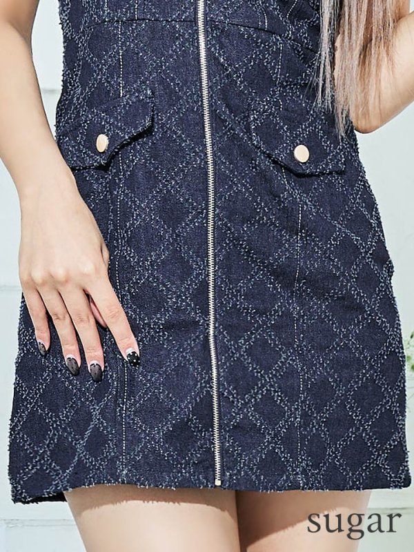 画像11: XSサイズあり【Glossy/グロッシー】センタージップ/ デニム/ セットアップ/ キャミソール/ タイト/ ミニドレス/ キャバドレス[OF08]