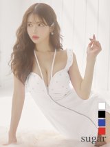 【予約商品/6月中旬発送予定】XSサイズあり【ROBE de FLEURS Glossy/ローブ・ド・フルール グロッシー】フロントジップ/ バストビジュー/ シャープリー/ ワンカラー/ ノースリーブ/ タイト/ ミニドレス/ キャバドレス[OF2]