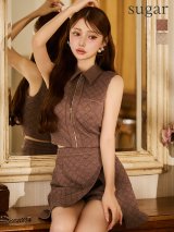 XSサイズあり【Glossy/グロッシー】襟付き/ ノースリーブ/ センタージップ/ ラメニット/ ラップスカート/ フレア/ ミニドレス/ キャバドレス[OF08]