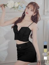 XSサイズあり【ROBE de FLEURS Glossy/ローブ・ド・フルール グロッシー】シャーリング/ バストジップ/ ナイロン/ セットアップ/ ミニドレス/ キャバドレス[OF2]