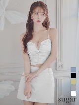 XSサイズあり【ROBE de FLEURS Glossy/ローブ・ド・フルール グロッシー】シャーリング/ バストジップ/ ナイロン/ セットアップ/ ミニドレス/ キャバドレス[OF2]