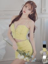 XSサイズあり【ROBE de FLEURS Glossy/ローブ・ド・フルール グロッシー】シャーリング/ バストジップ/ ナイロン/ セットアップ/ ミニドレス/ キャバドレス[OF2]