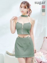 XSサイズあり【ROBE de FLEURS Glossy/ローブ・ド・フルール グロッシー】バックリボン/ チェーン/ チョーカー/ ノースリーブ/ フロントジップ/ タイト/ セットアップ/ ミニドレス/ キャバドレス[OF2]
