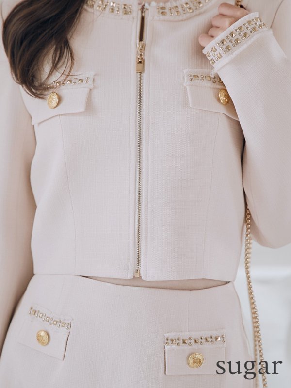 画像17: Lサイズあり【Glossy/グロッシー】ロングスリーブ/ ツイード/ ジャケット/ セットアップ/ フレア/ ミニドレス/ キャバドレス[OF08]