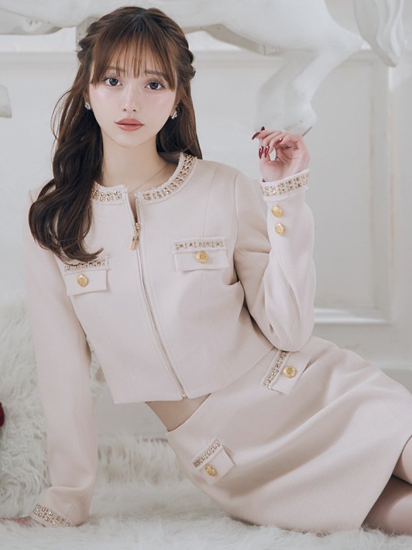 画像11: Lサイズあり【Glossy/グロッシー】ロングスリーブ/ ツイード/ ジャケット/ セットアップ/ フレア/ ミニドレス/ キャバドレス[OF08]