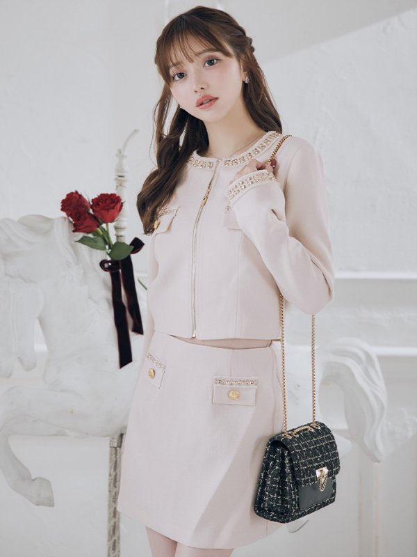 画像12: Lサイズあり【Glossy/グロッシー】ロングスリーブ/ ツイード/ ジャケット/ セットアップ/ フレア/ ミニドレス/ キャバドレス[OF08]