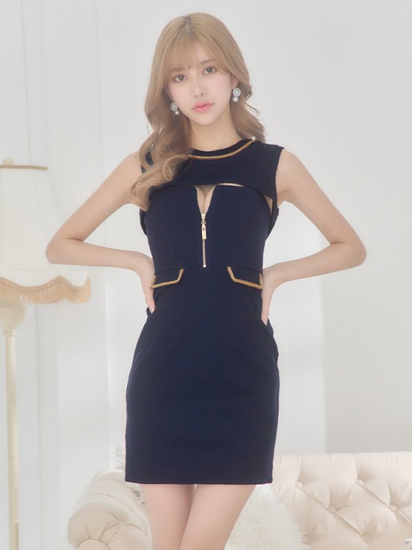 画像7: XSサイズあり【Glossy/グロッシー】フロントジッパー/ ラメニット/ ノースリーブ/ ストレッチ/ タイト/ ミニドレス/ キャバドレス[OF08]