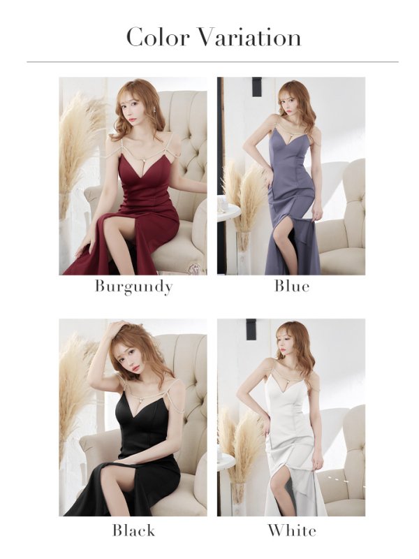 画像27: Lサイズあり【Glossy/グロッシー】ラグジュアリーストラップ/ サイドスリット/ ロングドレス/ キャバドレスlong[OF08]