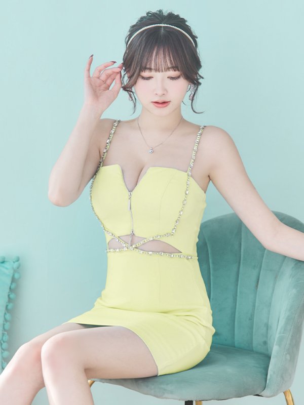 画像23: XSサイズあり【Glossy/グロッシー】クロスビジュー/ フロントジップ/ キャミソール/ ストレッチ/ タイト/ ミニドレス/ キャバドレス[OF08]