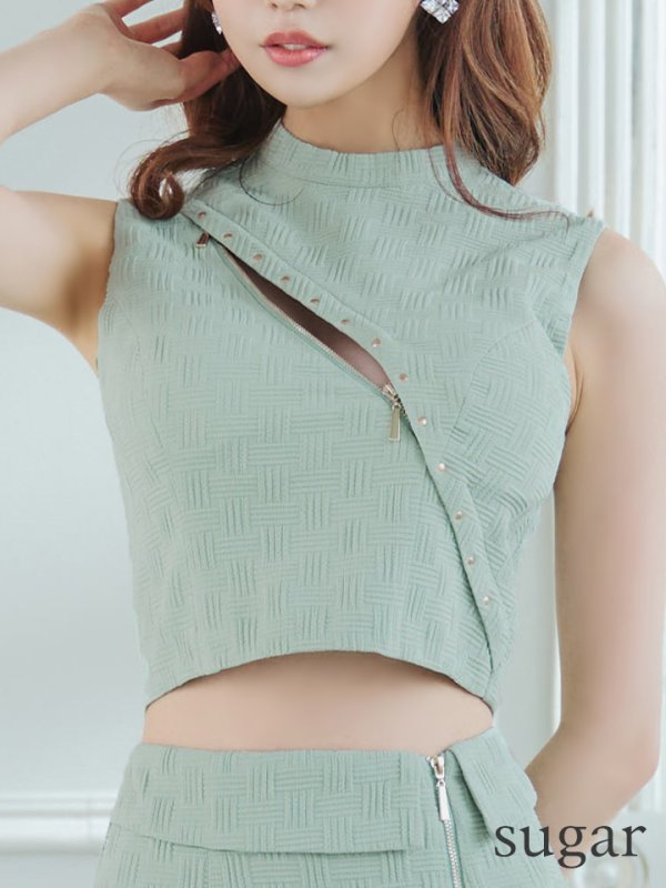 画像27: XSサイズあり【Glossy/グロッシー】セットアップ/ マルチファスナー/ ハイネック/ ノースリーブ/ フロントジップ/ タイト/ ミニドレス/ キャバドレス[OF08]