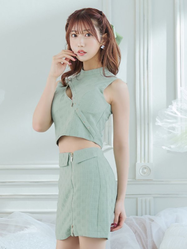 画像20: XSサイズあり【Glossy/グロッシー】セットアップ/ マルチファスナー/ ハイネック/ ノースリーブ/ フロントジップ/ タイト/ ミニドレス/ キャバドレス[OF08]