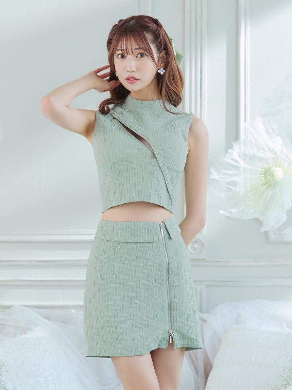 画像21: XSサイズあり【Glossy/グロッシー】セットアップ/ マルチファスナー/ ハイネック/ ノースリーブ/ フロントジップ/ タイト/ ミニドレス/ キャバドレス[OF08]