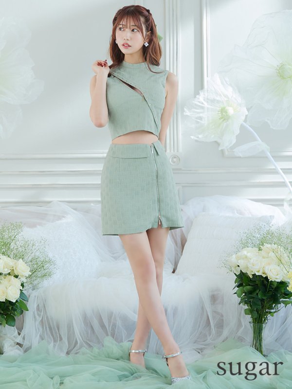 画像24: XSサイズあり【Glossy/グロッシー】セットアップ/ マルチファスナー/ ハイネック/ ノースリーブ/ フロントジップ/ タイト/ ミニドレス/ キャバドレス[OF08]