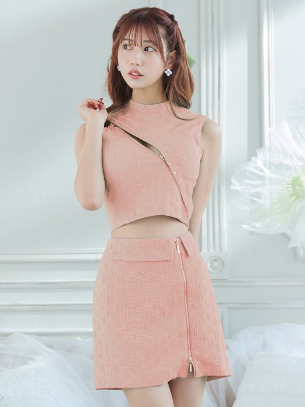 画像2: XSサイズあり【ROBE de FLEURS Glossy/ローブ・ド・フルール グロッシー】セットアップ/ マルチファスナー/ ハイネック/ ノースリーブ/ フロントジップ/ タイト/ ミニドレス/ キャバドレス[OF2]