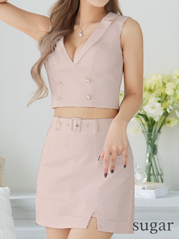 画像9: XSサイズあり【Glossy/グロッシー】襟付き/ マニッシュダブルボタン/ トラベル/ タイト/ セットアップ/ ミニドレス/ キャバドレス[OF08]