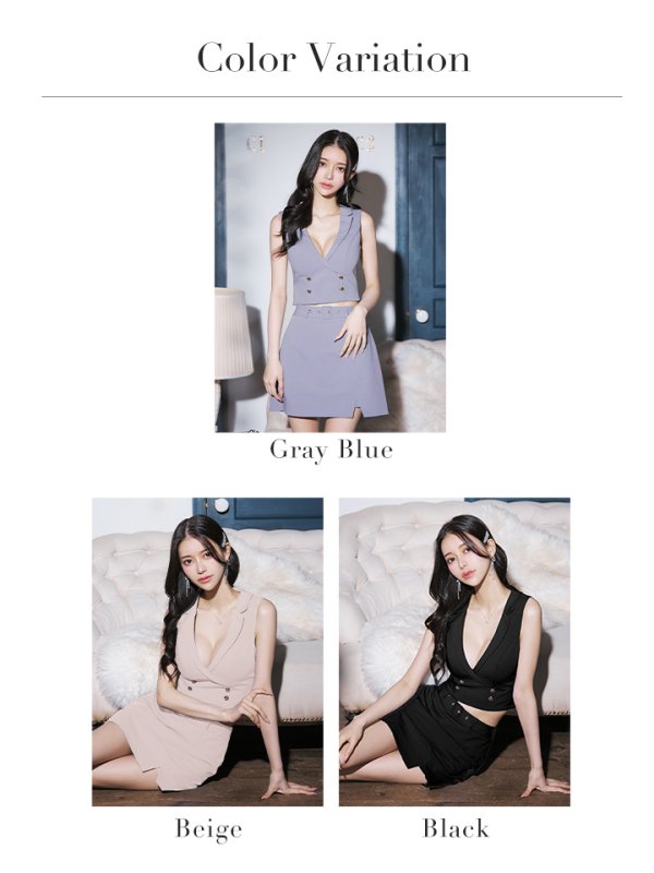 画像44: XSサイズあり【Glossy/グロッシー】襟付き/ マニッシュダブルボタン/ トラベル/ タイト/ セットアップ/ ミニドレス/ キャバドレス[OF08]