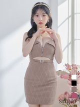 XSサイズあり【ROBE de FLEURS Glossy/ローブ・ド・フルール グロッシー】ウエストカット/ ストーンリブニット/ ベルト/ キャミソール/ タイト/ ミニドレス/ キャバドレス[OF2]