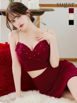 XSサイズあり【ROBE de FLEURS Glossy/ローブ・ド・フルール グロッシー】バストビジュー/ ニット/ キャミソール/ セットアップ/ ミニドレス/ キャバドレス[OF2]