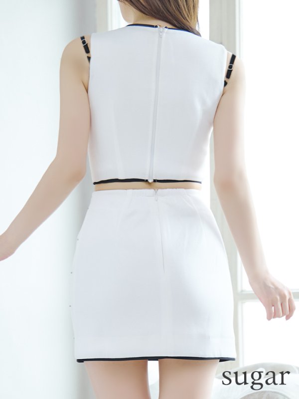 画像9: XSサイズあり【Glossy/グロッシー】ノースリーブ/ シンプル/ パイピング/ ビジュー/ セットアップ/ ミニドレス/ キャバドレス[OF08]