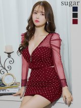 XSサイズあり【ROBE de FLEURS Glossy/ローブ・ド・フルール グロッシー】長袖/ レース/ ラップ/ ビーズ/ チュール/ セットアップ/ タイト/ ミニドレス/ キャバドレス[OF2]