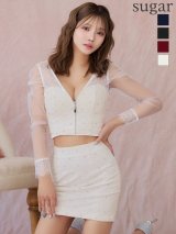 XSサイズあり【ROBE de FLEURS Glossy/ローブ・ド・フルール グロッシー】長袖/ レース/ ラップ/ ビーズ/ チュール/ セットアップ/ タイト/ ミニドレス/ キャバドレス[OF2]