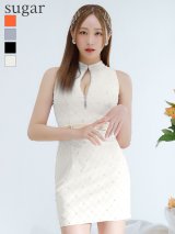 XSサイズあり【ROBE de FLEURS Glossy/ローブ・ド・フルール グロッシー】フロントジッパー/ ビジュー/ リブ/ ノースリーブ/ タイト/ ミニドレス/ キャバドレス[OF2]