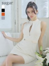 XSサイズあり【ROBE de FLEURS Glossy/ローブ・ド・フルール グロッシー】フロントジッパー/ ビジュー/ リブ/ ノースリーブ/ タイト/ ミニドレス/ キャバドレス[OF2]