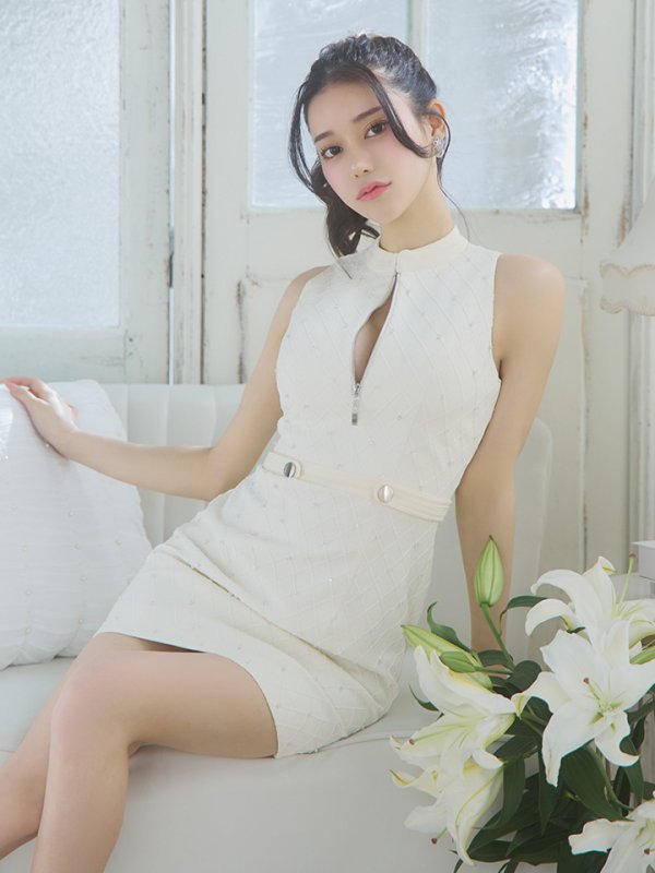 画像11: XSサイズあり【Glossy/グロッシー】フロントジッパー/ ビジュー/ リブ/ ノースリーブ/ タイト/ ミニドレス/ キャバドレス[OF08]