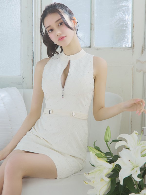 画像15: XSサイズあり【Glossy/グロッシー】フロントジッパー/ ビジュー/ リブ/ ノースリーブ/ タイト/ ミニドレス/ キャバドレス[OF08]