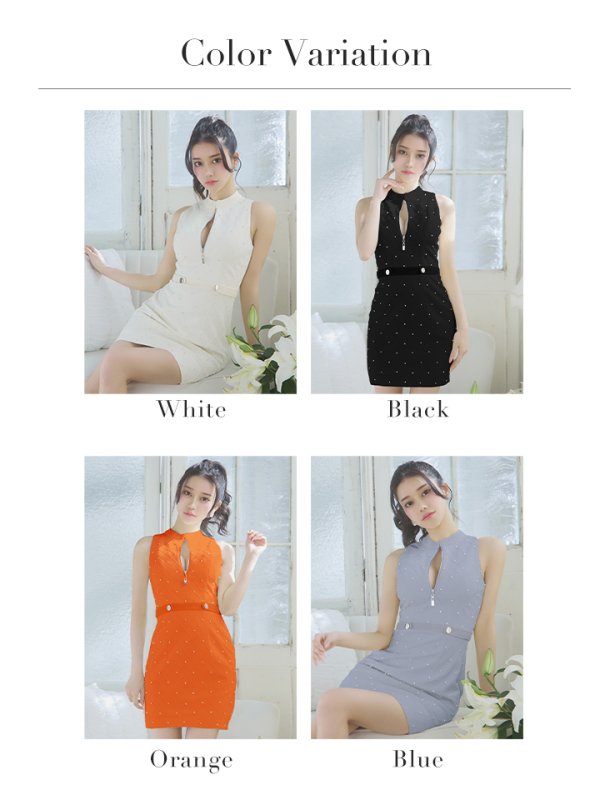 画像32: XSサイズあり【Glossy/グロッシー】フロントジッパー/ ビジュー/ リブ/ ノースリーブ/ タイト/ ミニドレス/ キャバドレス[OF08]