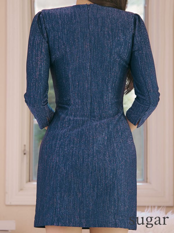 画像9: Lサイズあり【Glossy/グロッシー】Vネック/ ロングスリーブ/ ラメニット/ タイト/ ミニドレス/ キャバドレス[OF08]