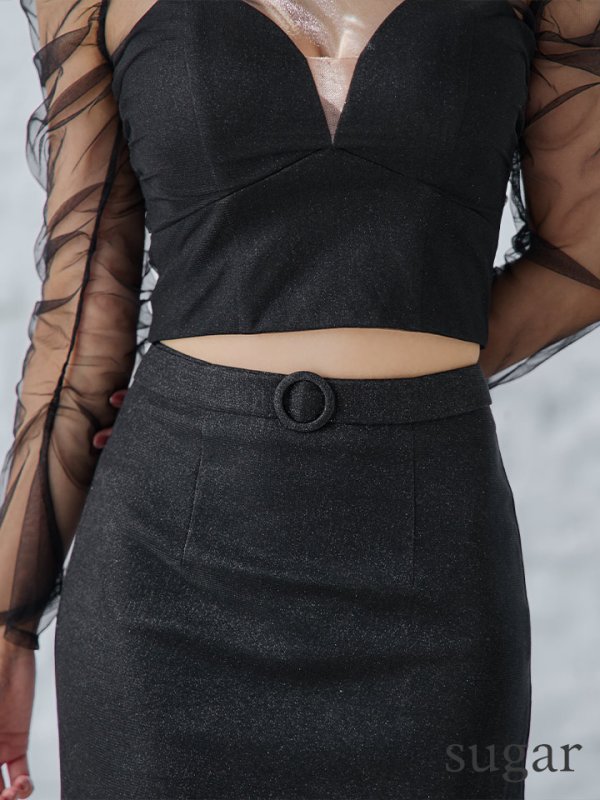 画像10: XSサイズあり【Glossy/グロッシー】チュールスリーブ/ ラメ/ セットアップ/ ミニドレス/ キャバドレス[OF08]