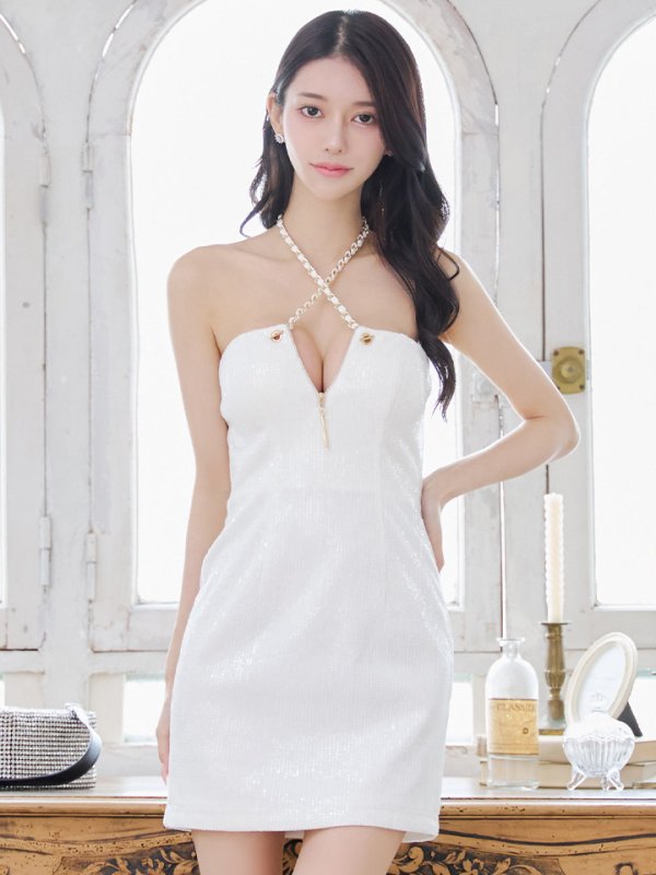 画像16: XSサイズあり【Glossy/グロッシー】クロスストラップ/ スパンコール/ タイト/ ミニドレス/ キャバドレス[OF08]