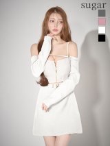 XSサイズあり【Glossy/グロッシー】オフショル/ ロングスリーブ/ ウエストカット/ タイト/ ミニドレス/ キャバドレス[OF2]