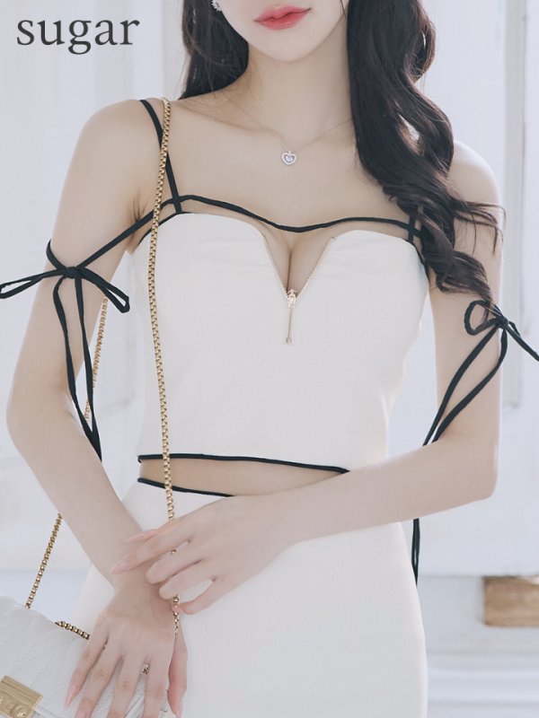 画像18: XSサイズあり【Glossy/グロッシー】リボンオフショル/ デザイン/ リブニット/ セットアップ/ ミニドレス/ キャバドレス[OF08]