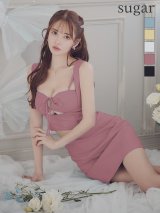 XSサイズあり【ROBE de FLEURS Glossy/ローブ・ド・フルール グロッシー】バストリボン/ ストレッチ/ ワッフル/ セットアップ/ ミニドレス/ キャバドレス[OF2]