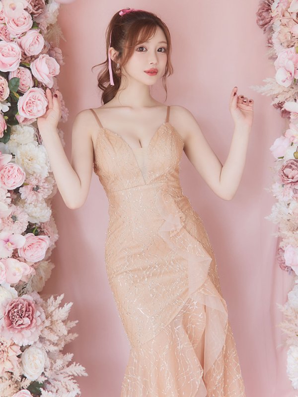 画像14: 【Glossy/グロッシー】バック編み上げ/ スリット/ スパークリーラメ/ ミモレ丈/ ミディアム丈/ ミディアムドレス/ キャバドレスlong[OF08]