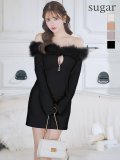 XSサイズあり【Glossy/グロッシー】2way/ オフショル/ ファー/ バストジップ/ リブニット/ タイト/ ミニドレス/ キャバドレス[OF08]