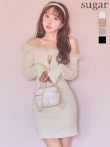 XSサイズあり【Glossy/グロッシー】2way/ オフショル/ ファー/ バストジップ/ リブニット/ タイト/ ミニドレス/ キャバドレス[OF08]