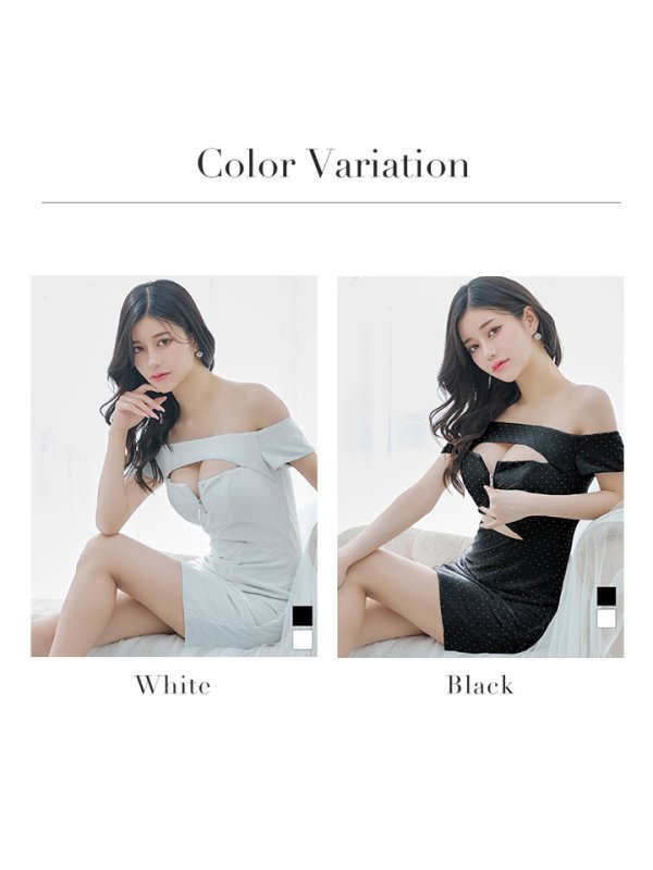 画像23: XSサイズあり【Glossy/グロッシー】バスト＆ウエストカット/ スタッズ/ オフショル/ ミニドレス/ キャバドレス[OF08]