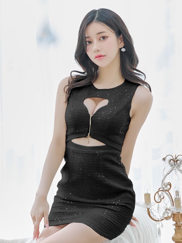 画像3: XSサイズあり【Glossy/グロッシー】ダブルジップ/ スパンコール/ ツイード/ タイト/ ミニドレス/ キャバドレス[OF08]