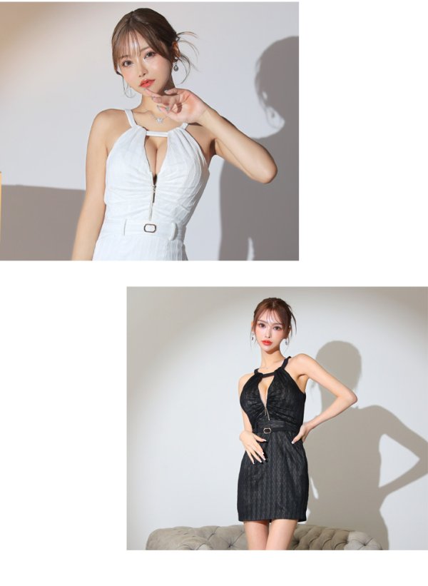 画像7: XSサイズあり【Glossy/グロッシー】バストジッパー/ ベルトデザイン/ ホルターネック/ ミニドレス/ キャバドレス[OF08]