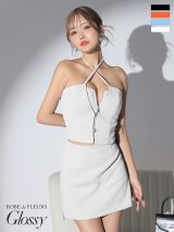 ☆XSサイズあり【ROBE de FLEURS Glossy/ローブ・ド・フルール グロッシー】ホルターネック/ジップ/ フロントバックル/ ワンカラー/ セットアップ/ ストレッチ/ タイト/ ミニドレス/ キャバドレス[OF2]